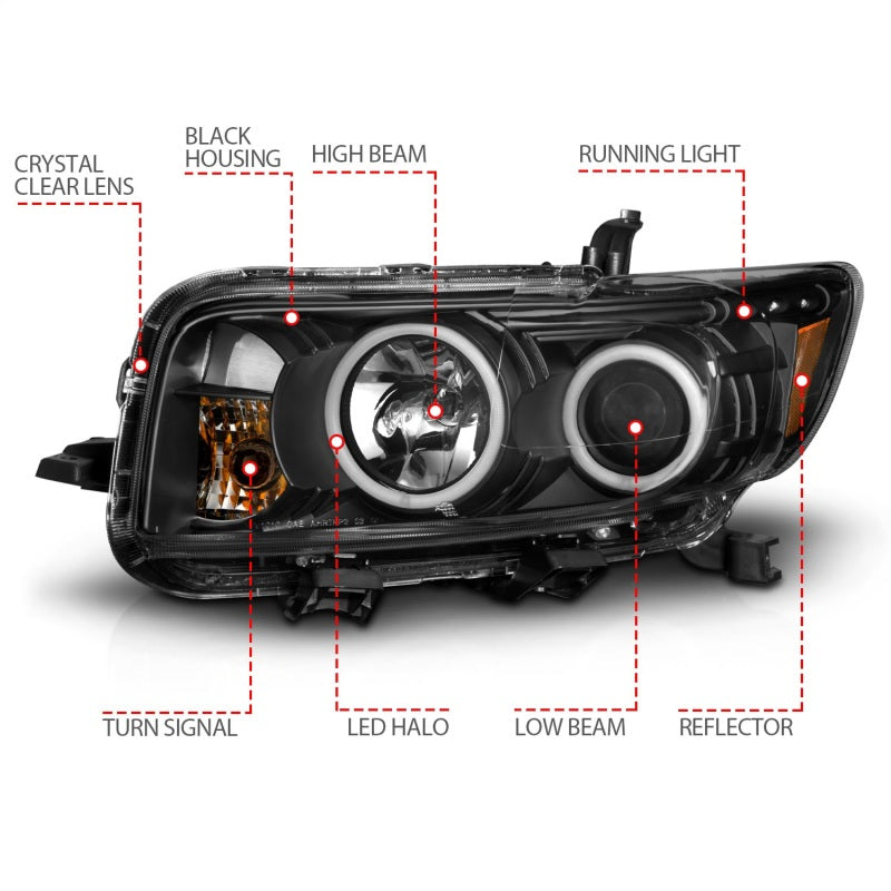 ANZO 2008-2010 Scion Xb Projector Headlights w/ Halo Black - Burkken Auto Parts