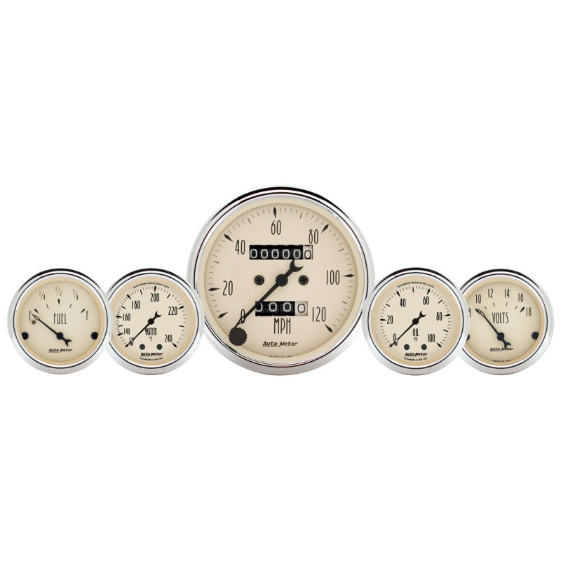 AutoMeter Gauge Kit 5 Pc. 3-1/8in. & 2-1/16in. Mech. Speedo. Wtmp & Oilp Antq Beige - Burkken Auto Parts