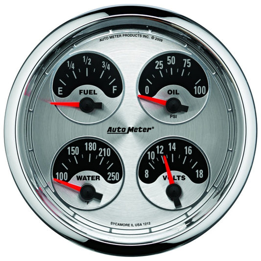 Autometer American Muscle SSE 100PSI/100-250 Deg F/8-18 Volt Oil Press/Water Temp/Volt/Fuel Gauge - Burkken Auto Parts