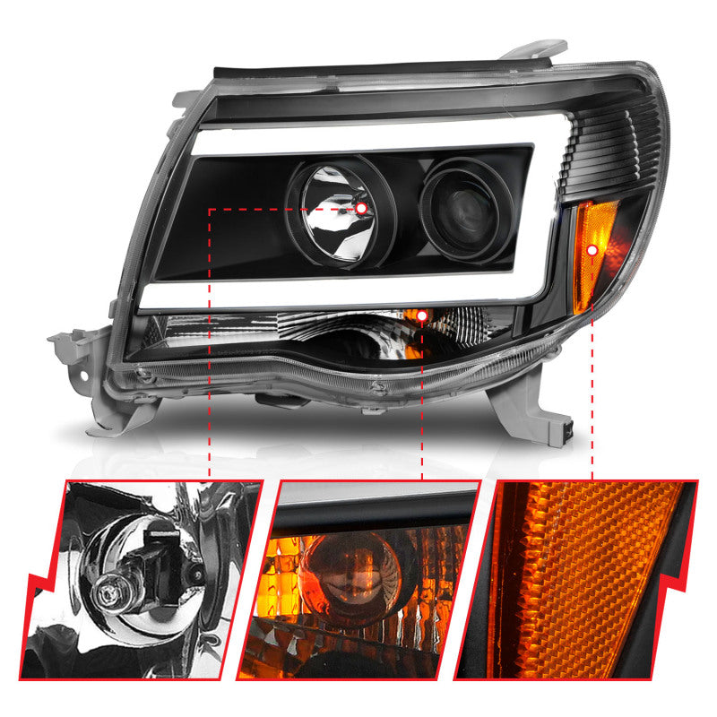 ANZO 05-09 Toyota Tacoma Projector Light Bar Style Headlights w/ C Light Bar - Burkken Auto Parts