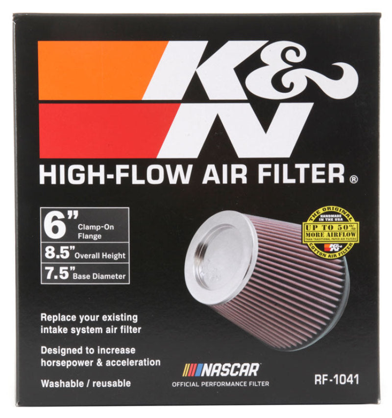 K&N Round Tapered Universal Air Filter 6 inch Flange 7 1/2 inch Base 5 inch Top 7 1/2 inch Height - Burkken Auto Parts