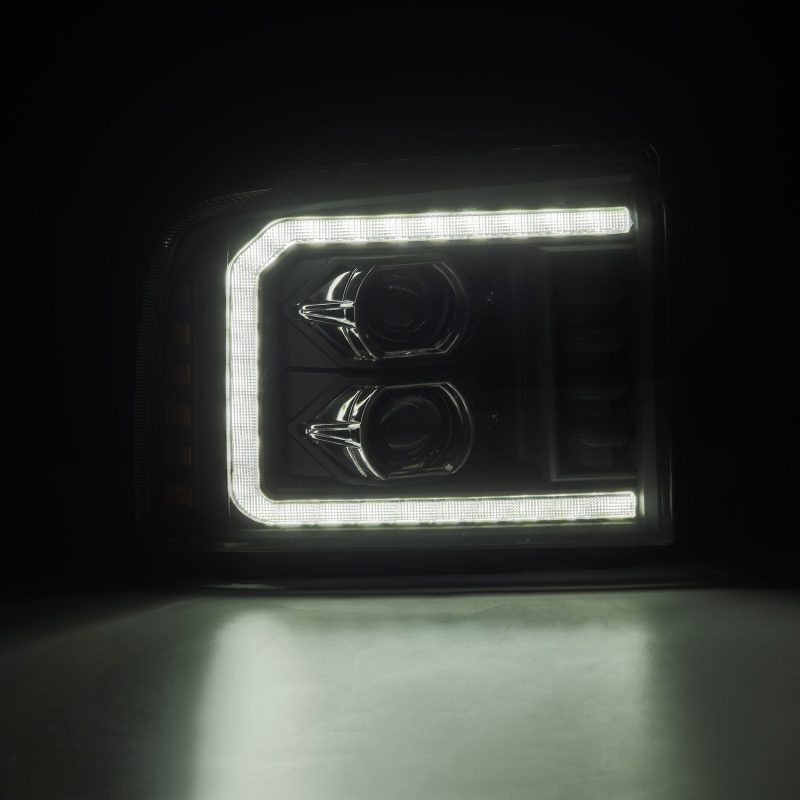 AlphaRex 05-07 Ford F250/350/450/550 Super Duty PRO-Series Proj. Headlights Blk w/Seq Sig. + SWB DRL - Burkken Auto Parts