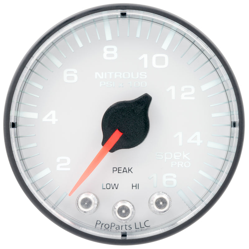Autometer Spek-Pro 2 1/16in 1600PSI Stepper Motor w/ Peak & Warn White/Black Nitrous Pressure Gauge - Burkken Auto Parts