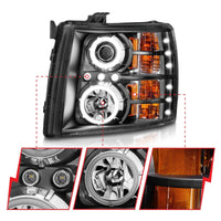 ANZO 2007-2013 Chevrolet Silverado 1500 Projector Headlights w/ Halo Black - Burkken Auto Parts