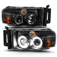 ANZO 2002-2005 Dodge Ram 1500 Projector Headlights w/ Halo Black Clear Amber - Burkken Auto Parts