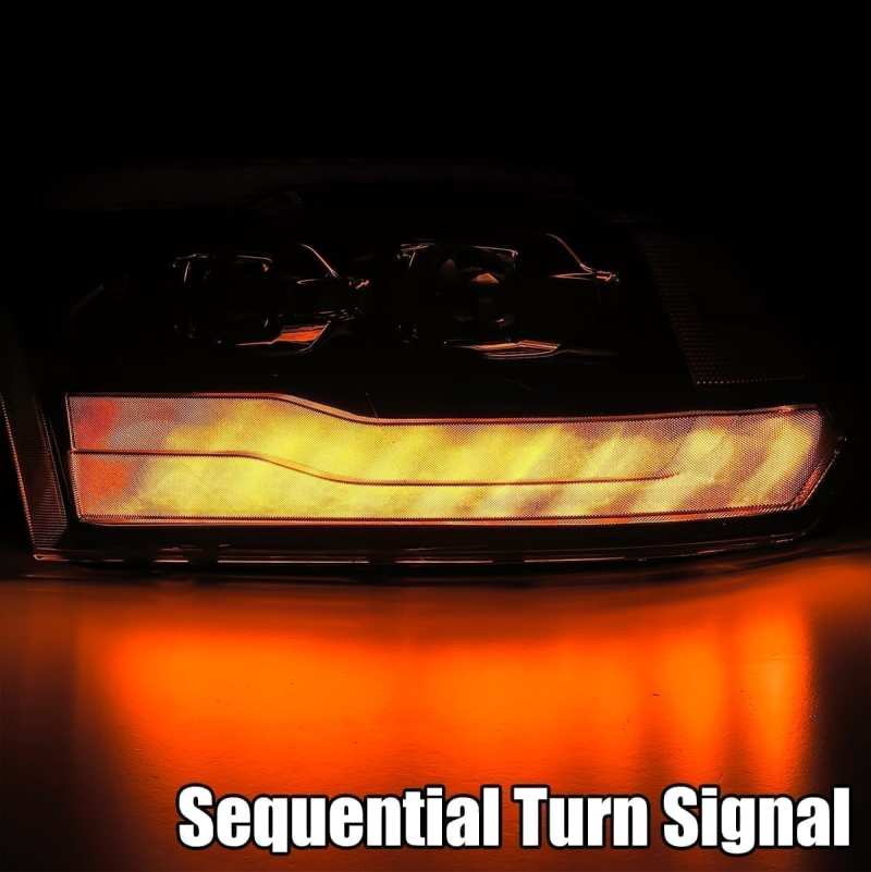 AlphaRex 09-18 Dodge Ram 1500 PRO-Series Projector Headlights Plank Style Alpha Blk w/Seq Signal/DRL - Burkken Auto Parts