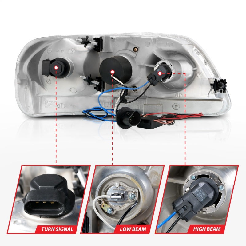 ANZO 1997.5-2003 Ford F-150 Projector Headlights w/ Halo Chrome 1pc - Burkken Auto Parts