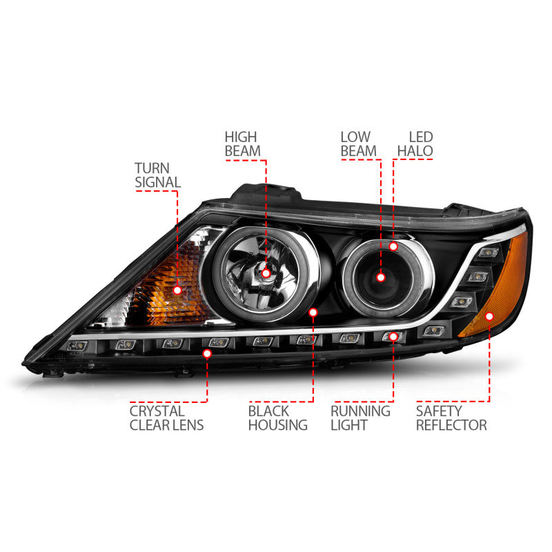 ANZO 2011-2013 Kia Sorento Projector Headlights w/ Halo Black (CCFL) - Burkken Auto Parts