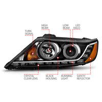 ANZO 2011-2013 Kia Sorento Projector Headlights w/ Halo Black (CCFL) - Burkken Auto Parts