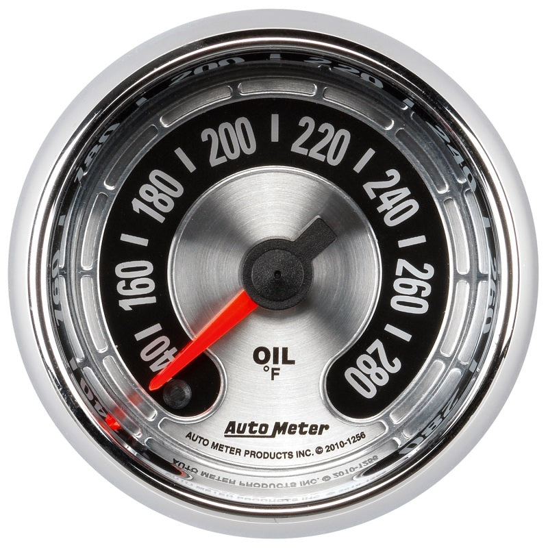 Autometer American Muscle 2-1/16in Full Sweep Electric Digital Stepper 140-280 Deg F Oil Temp Gauge - Burkken Auto Parts