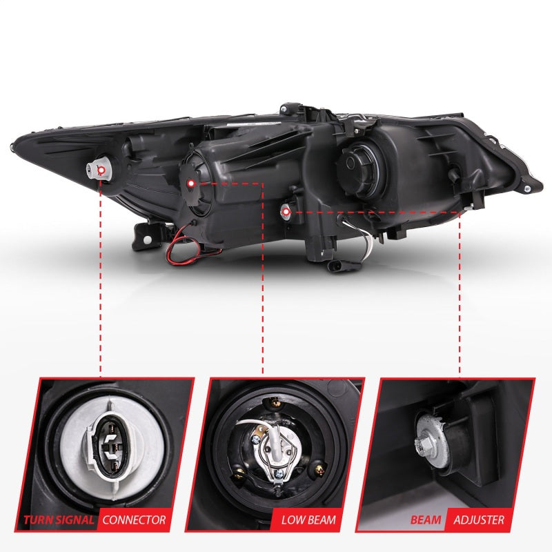ANZO 2009-2012 Acura TSX Projector Headlights w/ Halo Black (CCFL) (HID Compatible) - Burkken Auto Parts