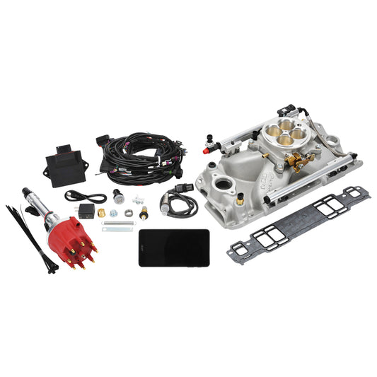 Edelbrock Pro Flo 4 Fuel Injection Kit Seq Port SBC 1986&Earlier 550 Max HP 29 LbHr Injectors Satin - Burkken Auto Parts