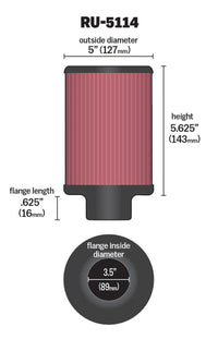 K&N Filter Universal Rubber Filter 3.5in Flange ID x 5in OD x 5.625in H - Burkken Auto Parts