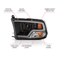 ANZO 09-18 Dodge Ram 1500 Plank Style Projector Headlights Black w/ Halo - Burkken Auto Parts