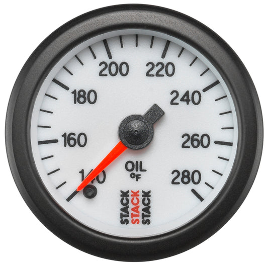 Autometer Stack 52mm 140-280 Deg F 1/8in NPTF Male Pro Stepper Motor Oil Temp Gauge - White - Burkken Auto Parts