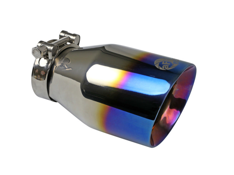 aFe Mach Force XP 304 Stainless Steel Clamp-On Exhaust Tip 2.5in Inlet / 4in Outlet - Blue Flame - Burkken Auto Parts