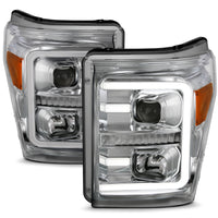 ANZO 11-16 Ford F-250/F-350/F-450 Projector Headlights w/ Plank Style Switchback Chrome w/Amber - Burkken Auto Parts