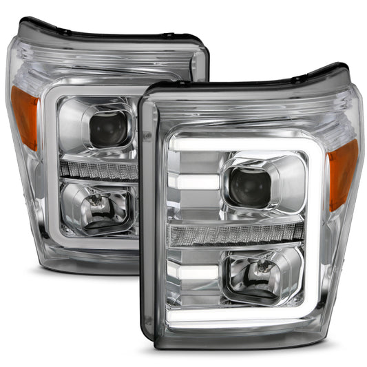 ANZO 11-16 Ford F-250/F-350/F-450 Projector Headlights w/ Plank Style Switchback Chrome w/Amber - Burkken Auto Parts
