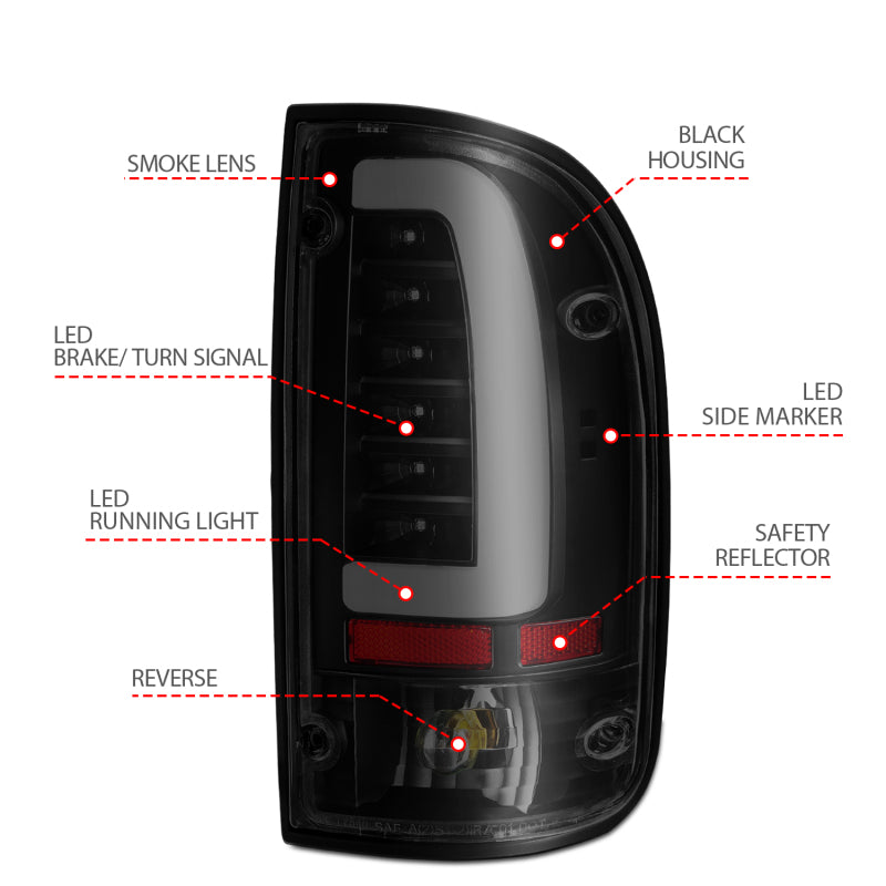 ANZO 1995-2000 Toyota Tacoma LED Taillights Black Housing Smoke Lens (Pair) - Burkken Auto Parts