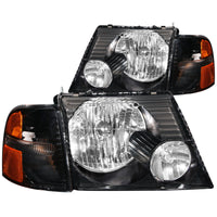 ANZO 2002-2005 Ford Explorer Crystal Headlights Black w/ Corner Lights 2pc - Burkken Auto Parts