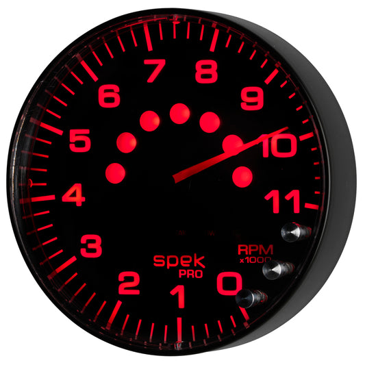 Autometer Spek-Pro Gauge Tachometer 5in 11K Rpm W/Shift Light & Peak Mem Black/Black - Burkken Auto Parts