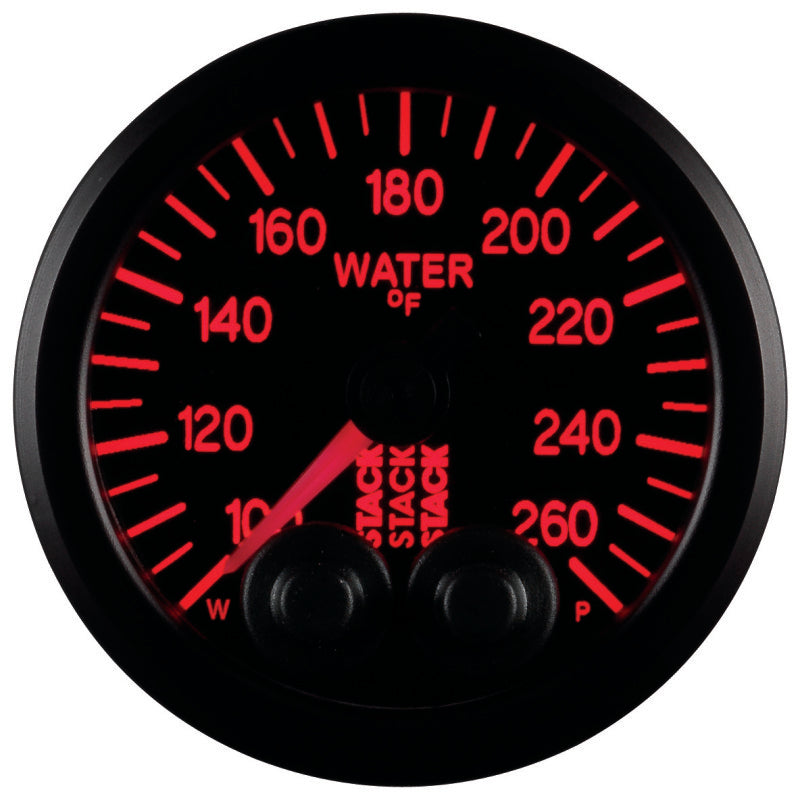 Autometer Stack Pro Control 52mm 100-260 deg F Water Temp Gauge - Black (1/8in NPTF Male) - Burkken Auto Parts