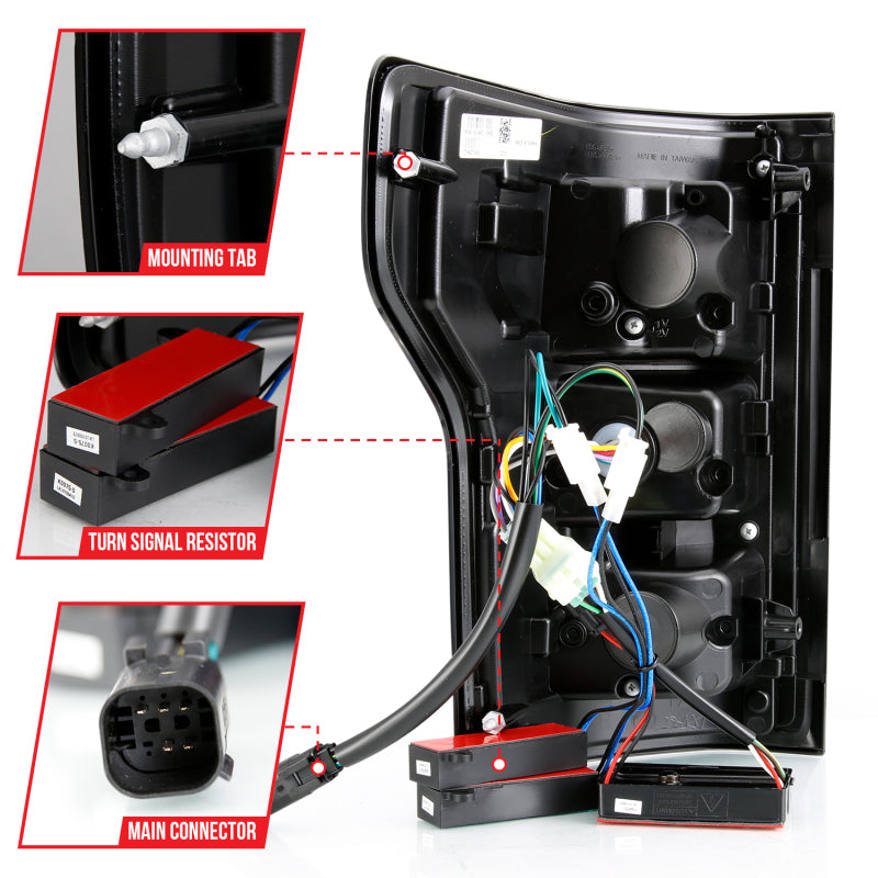 ANZO 18-19 Ford F-150 LED Taillight Black Housing Clear Lens Red Light Bar W/Sequential - Burkken Auto Parts
