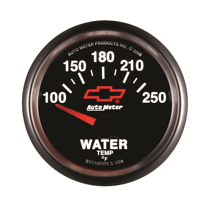 Autometer GM Bowtie Black 2-1/16in 100-250 F Pedestal Electronic Water Temp Gauge - Burkken Auto Parts