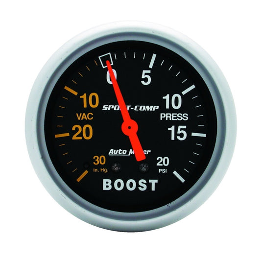 Autometer Sport-Comp 2-5/8in 30 IN HG/20 PSI Mechanical Boost/Vacuum Gauge - Burkken Auto Parts