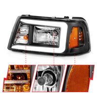 ANZO 2001-2011 Ford Ranger Crystal Headlights w/ Light Bar Black Housing - Burkken Auto Parts