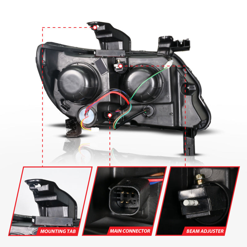 ANZO 15-22 Chevy Colorado Blk Housing Full LED DRL Projector Headlight w/ Sequential Light Bar - Burkken Auto Parts