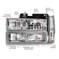 ANZO 88-98 Chevrolet C1500 Crystal Headlights Chrome w/ Signal and Side Marker Lights - Burkken Auto Parts
