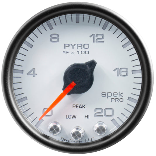 Autometer Spek-Pro Gauge Pyro. (Egt) 2 1/16in 2000f Stepper Motor W/Peak & Warn Wht/Blk - Burkken Auto Parts