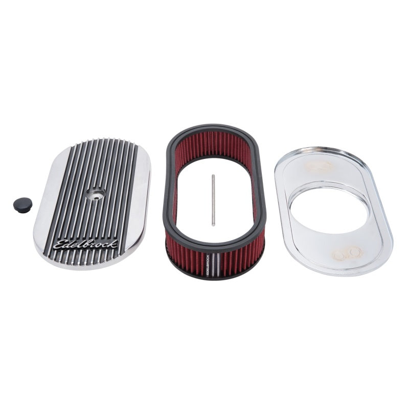 Edelbrock Air Cleaner Elite II Oval Single 4-Bbl Carb 2 5In Red Element Polished - Burkken Auto Parts