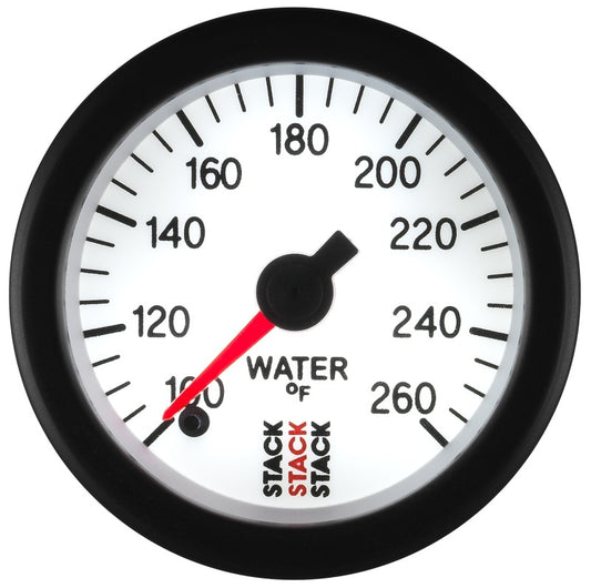 Autometer Stack 52mm 100-260 Deg F 1/8in NPTF Male Pro Stepper Motor Water Temp Gauge - White