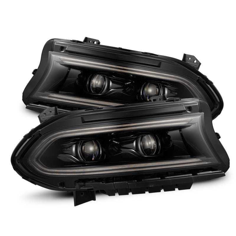AlphaRex 15-23 Dodge Charger LUXX LED Proj Headlights Alpha-Black w/Actv Light & Seq.Sig / SB DRL - Burkken Auto Parts