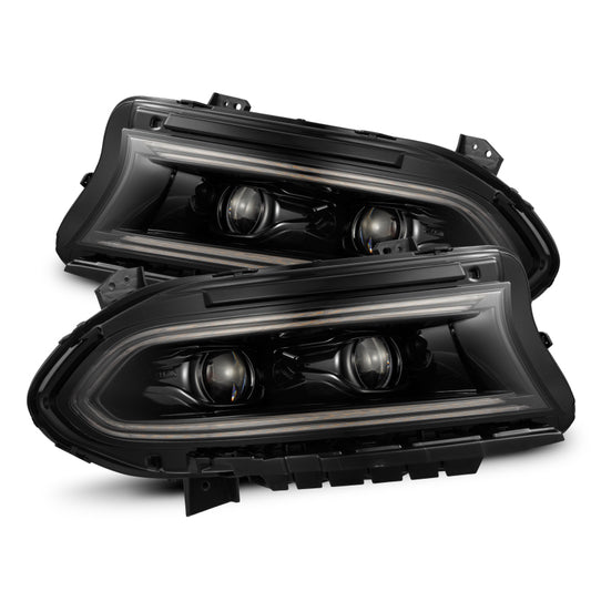 AlphaRex 15-23 Dodge Charger LUXX LED Proj Headlights Alpha-Black w/Actv Light & Seq.Sig / SB DRL - Burkken Auto Parts