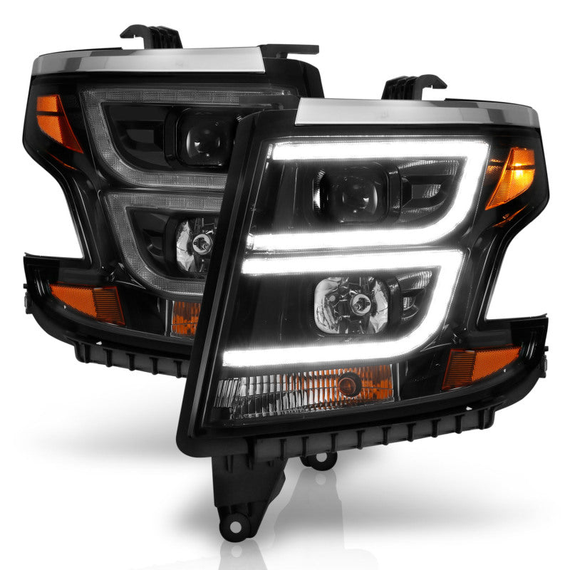 ANZO 2015-2020 Chevy Tahoe Projector Headlights Plank Style Black w/DRL - Burkken Auto Parts