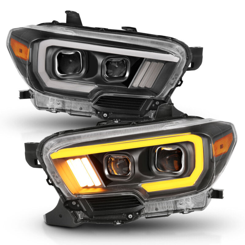 ANZO 2016-2017 Toyota Tacoma Projector Headlights w/ Plank Style Switchback Black w/ Amber w/ DRL - Burkken Auto Parts