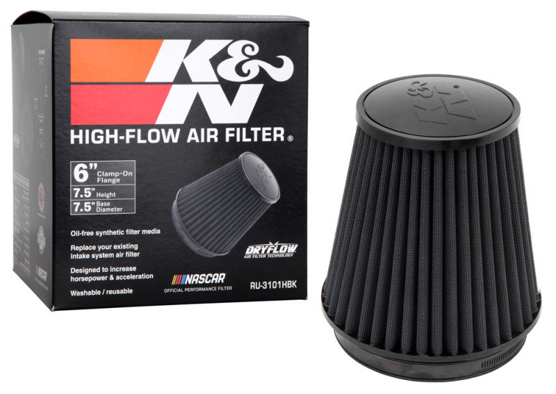 K&N Universal Rubber Filter Round Tapered 6in Flange ID x 7.5in Base OD x 5.25in Top OD x 8in Height - Burkken Auto Parts