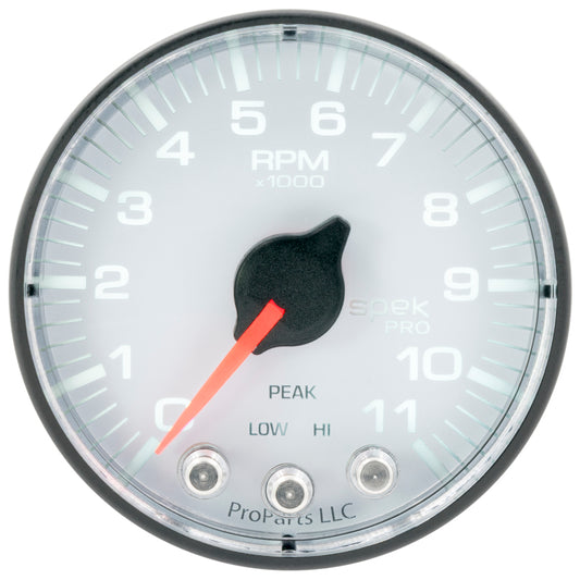 Autometer Spek-Pro Gauge Tach 2 1/16in 11K Rpm W/ Shift Light & Peak Mem Wht/Blk - Burkken Auto Parts