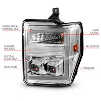 ANZO 08-10 Ford F-250 - F-550 Super Duty Projector Headlights w/ Light Bar Switchback Chrome Housing - Burkken Auto Parts