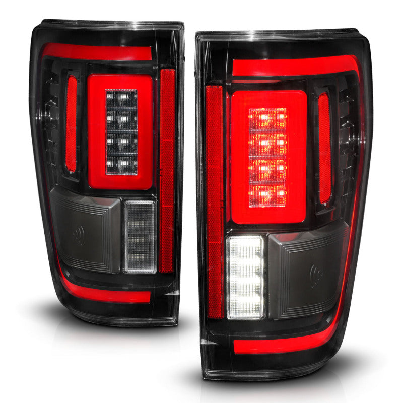 ANZO 21-23 Ford F-150 LED Taillights Seq. Signal w/BLIS Cover - Black (For Factory Halogen ONLY) - Burkken Auto Parts