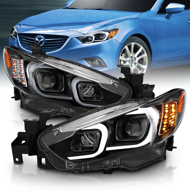 ANZO 2014-2015 Mazda 6 Projector Headlights w/ Plank Style Design Black - Burkken Auto Parts