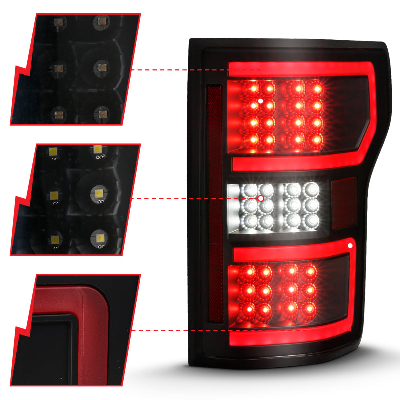 ANZO 18-19 Ford F-150 LED Taillight Black Housing Clear Lens Red Light Bar W/Sequential - Burkken Auto Parts