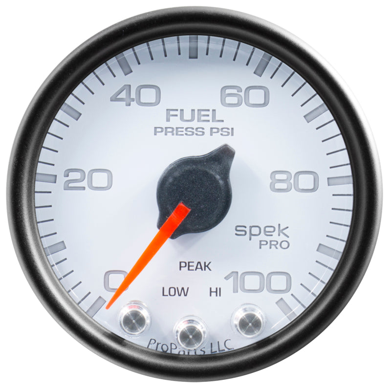 Autometer Spek-Pro Gauge Fuel Press 2 1/16in 100psi Stepper Motor W/Peak & Warn Wht/Blk - Burkken Auto Parts