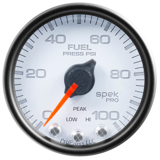 Autometer Spek-Pro Gauge Fuel Press 2 1/16in 100psi Stepper Motor W/Peak & Warn Wht/Blk - Burkken Auto Parts