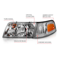 ANZO 1998-2005 Ford Crown Victoria Crystal Headlight Chrome With Bumper Light (OE) - Burkken Auto Parts