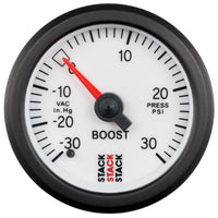 Autometer Stack 52mm -30INHG to +30 PSI (Incl T-Fitting) Mechanical Boost Pressure Gauge - White - Burkken Auto Parts