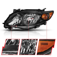 ANZO 2009-2010 Toyota Corolla Crystal Headlight Black Amber - Burkken Auto Parts